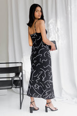 Estelle Midi Dress - Black Line Print - The Self Styler