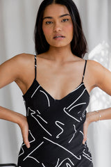 Estelle Midi Dress - Black Line Print - The Self Styler