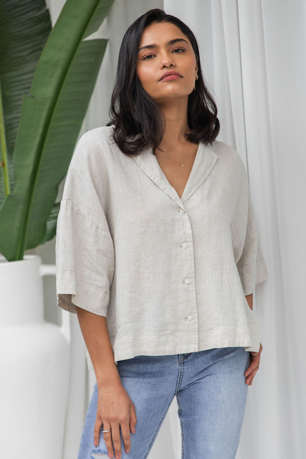 Lounge Relaxed-Fit Linen Shirt - Natural - Nude Lucy - The Self Styler