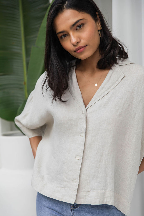 Lounge Relaxed-Fit Linen Shirt - Natural - Nude Lucy - The Self Styler