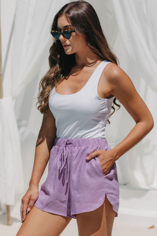 Kyla Linen Shorts - Lilac - The Self Styler