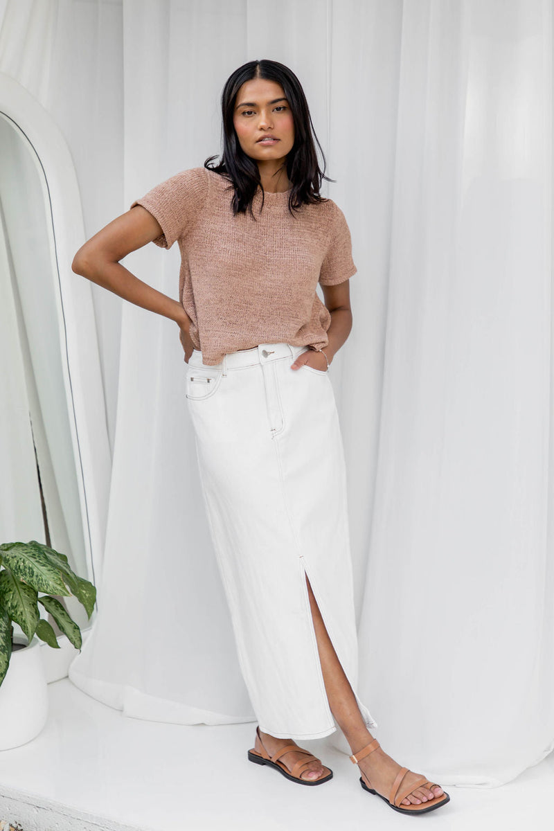 1 Milly Denim Maxi Skirt - White - The Self Styler