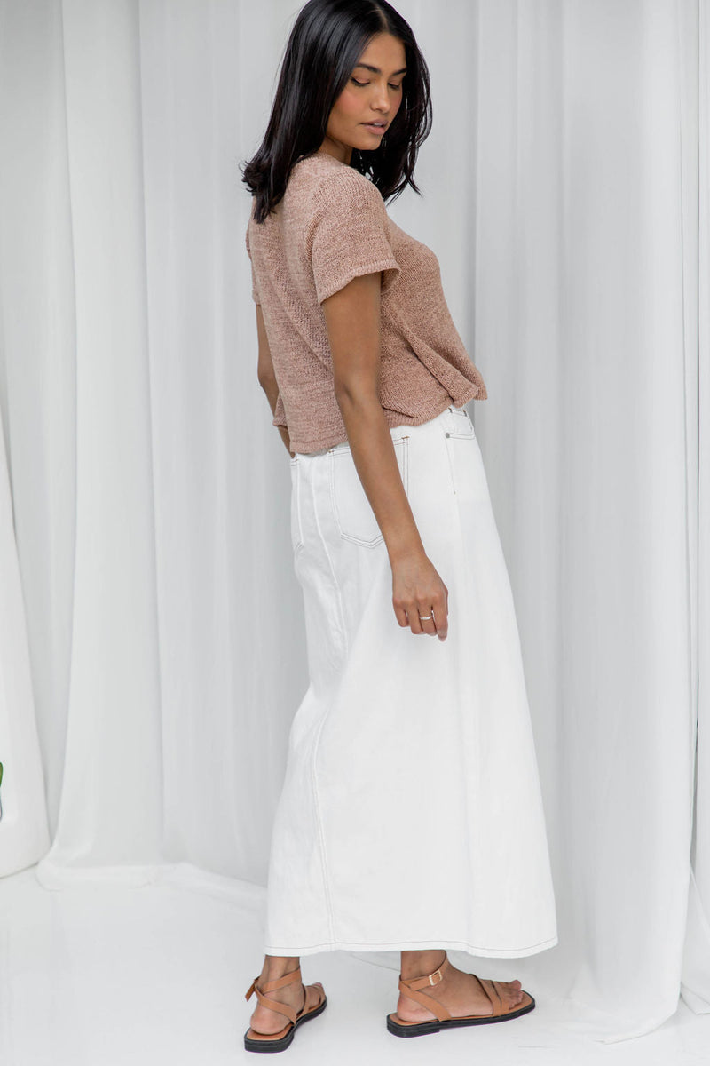 1 Milly Denim Maxi Skirt - White - The Self Styler