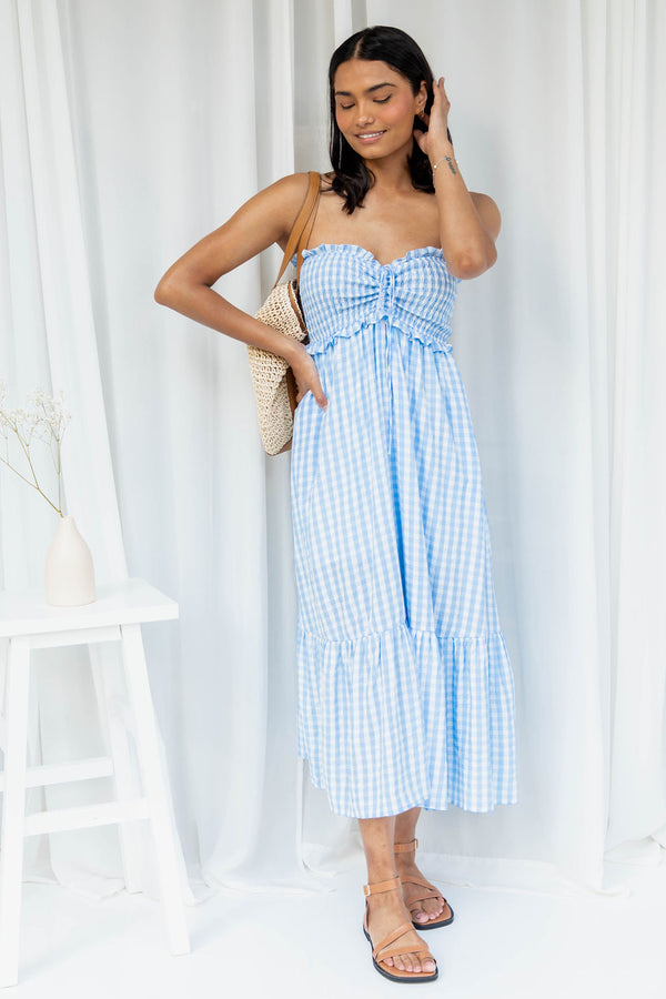 Breeze Midi Dress - Blue Gingham - The Self Styler