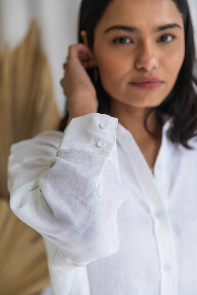 Brya Linen Boyfriend Shirt - White - The Self Styler