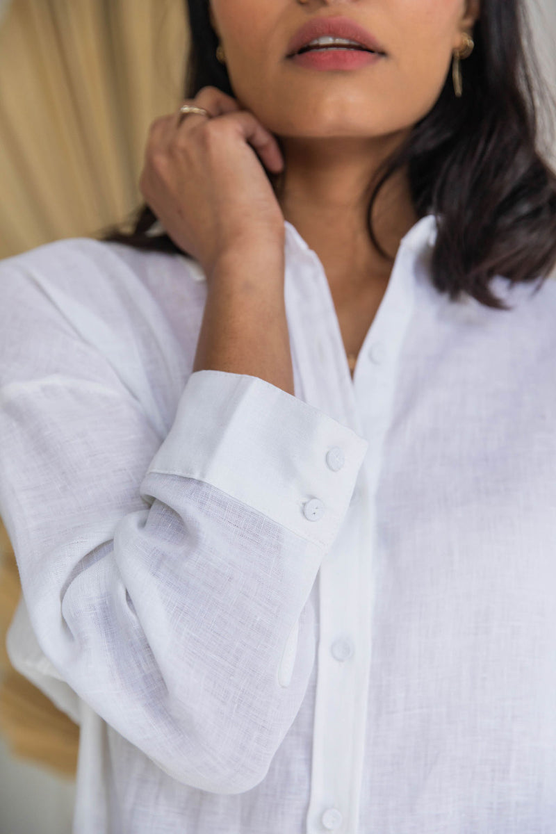 Brya Linen Boyfriend Shirt - White - The Self Styler