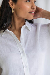 Brya Linen Boyfriend Shirt - White - The Self Styler