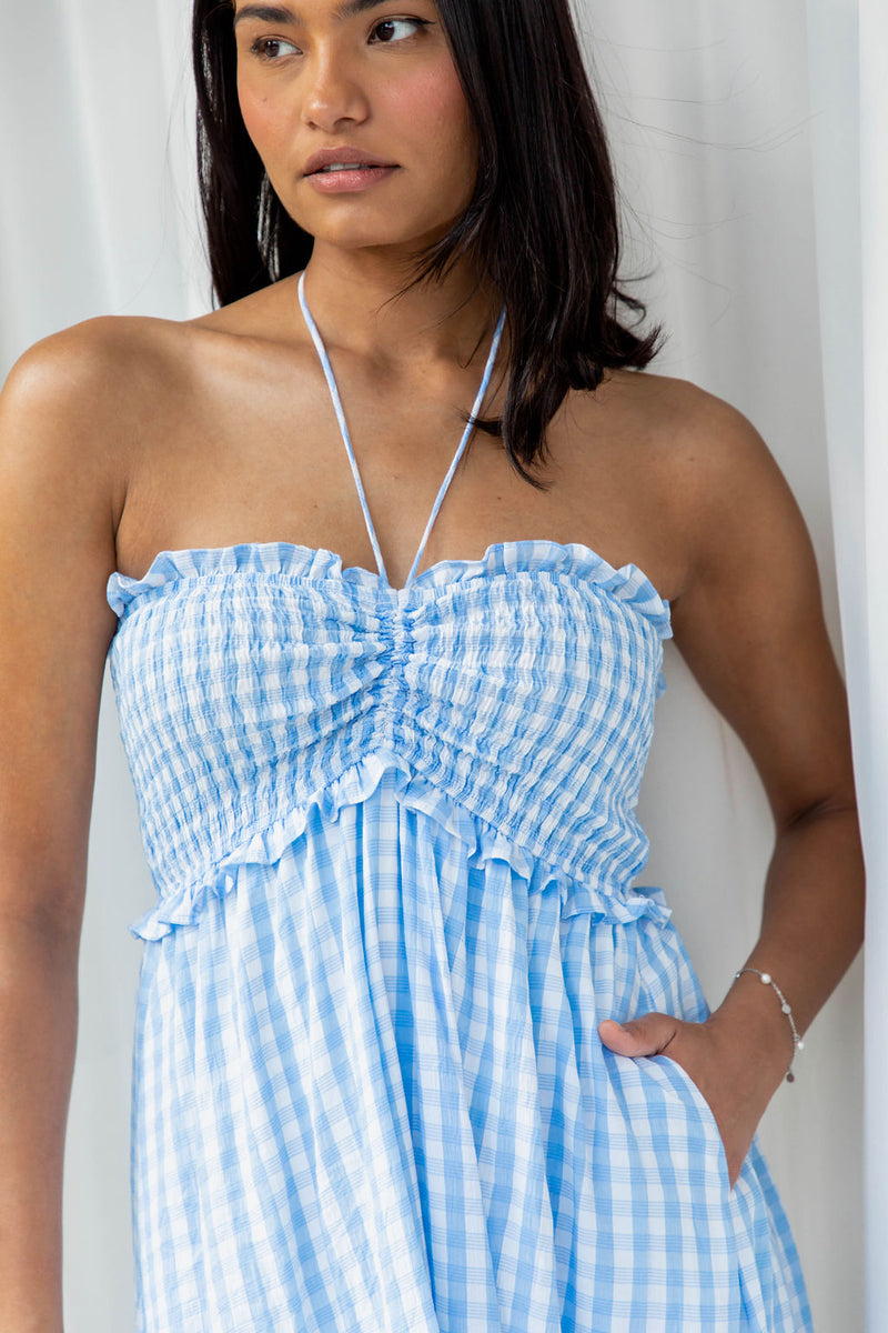 Breeze Midi Dress - Blue Gingham - The Self Styler