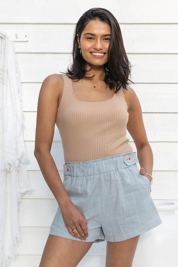 Bella Linen Shorts - Baby Blue - The Self Styler