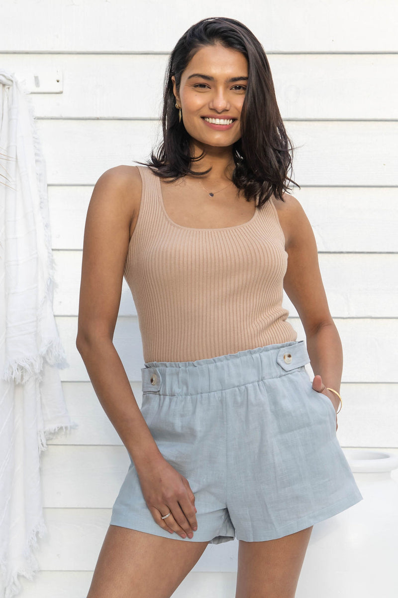 Bella Linen Shorts - Baby Blue - The Self Styler