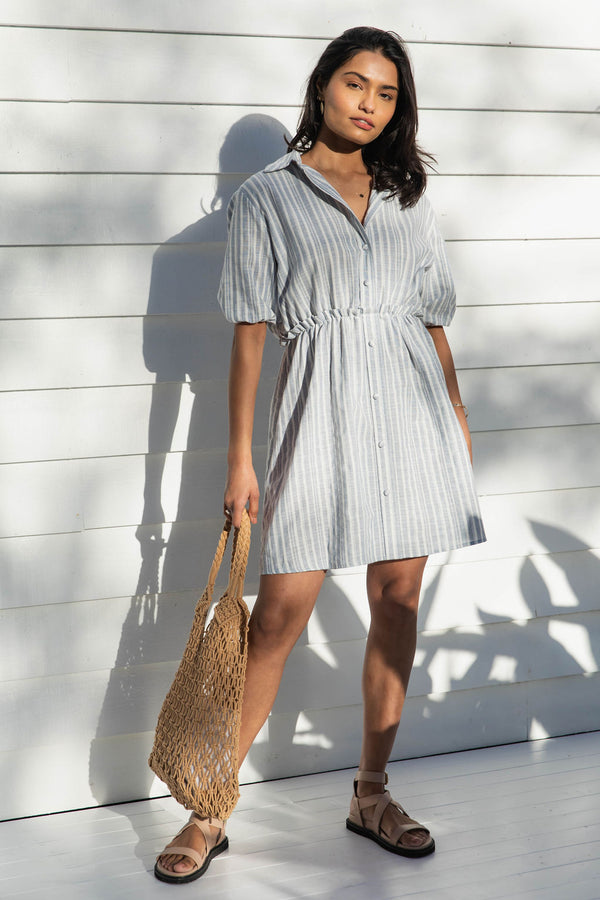 Kelsie Shirt Dress - Blue Stripe - The Self Styler