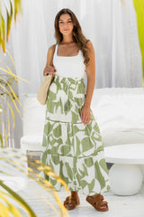 Ivy Maxi Skirt - Green Abstract - The Self Styler