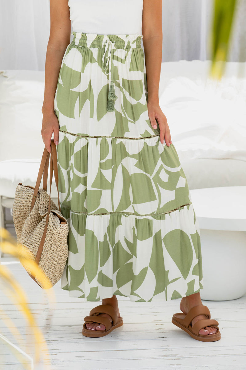 Ivy Maxi Skirt - Green Abstract - The Self Styler