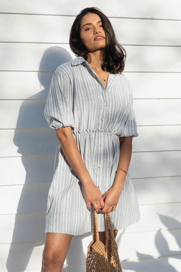 Kelsie Shirt Dress - Blue Stripe - The Self Styler