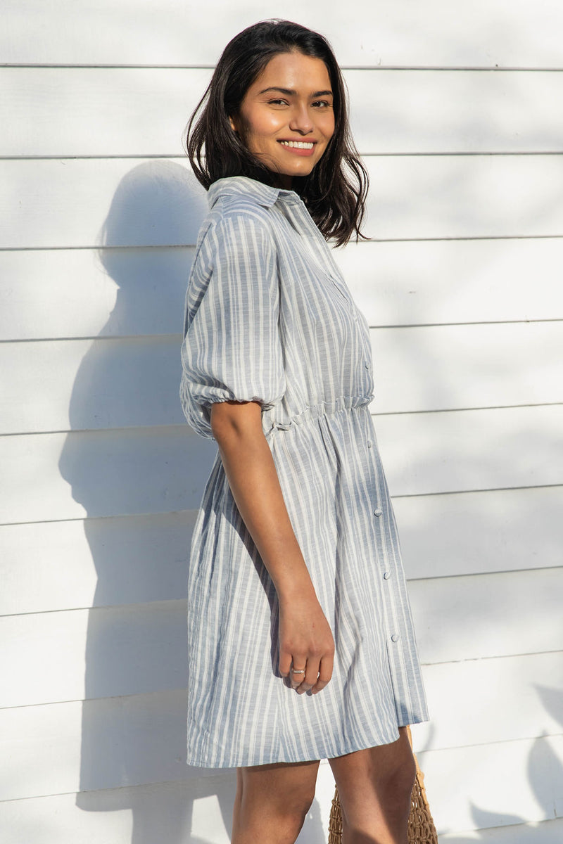 Kelsie Shirt Dress - Blue Stripe - The Self Styler