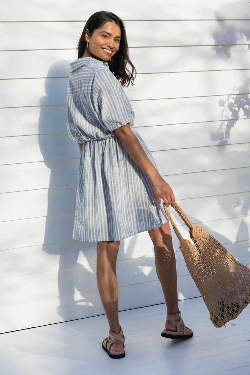 Kelsie Shirt Dress - Blue Stripe - The Self Styler
