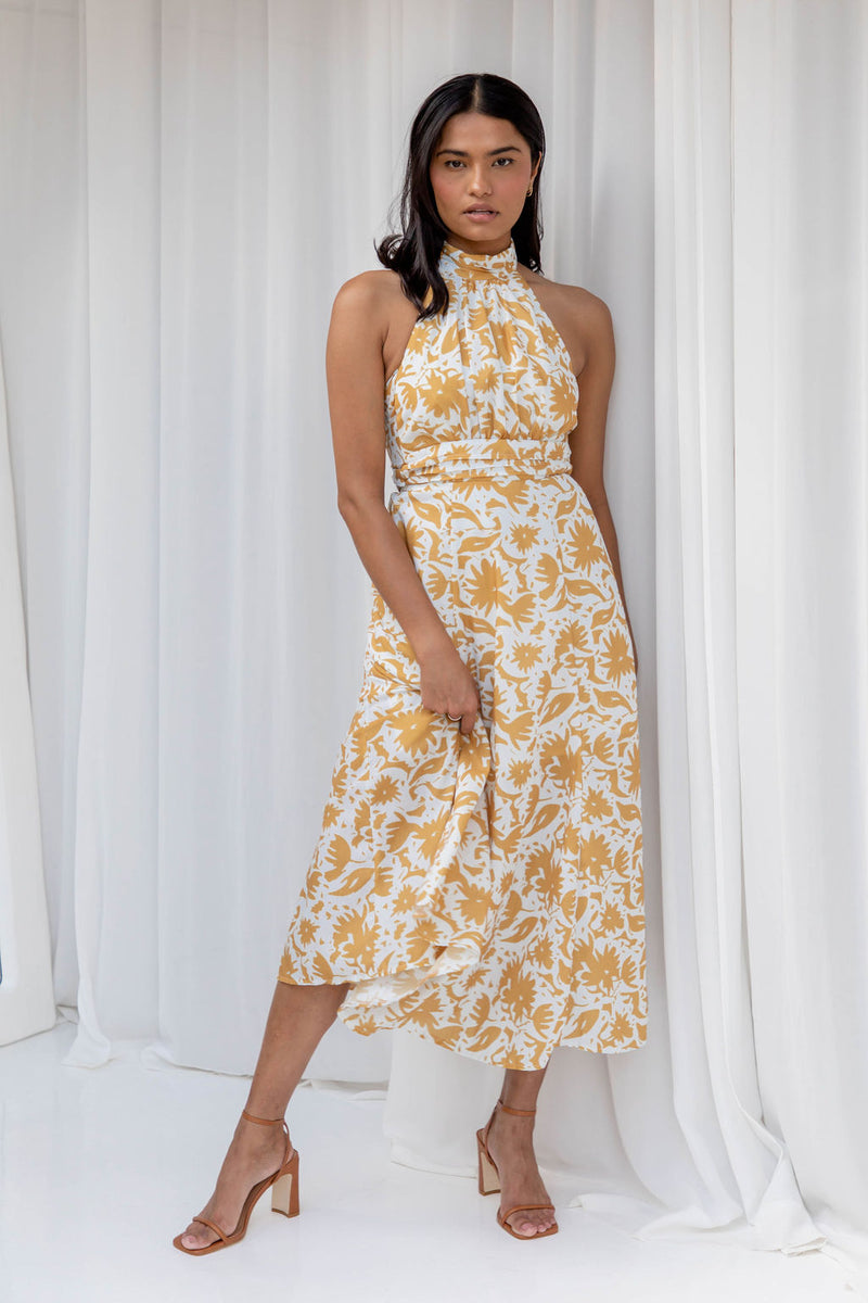Brynn Halter Neck Dress - Yellow - The Self Styler