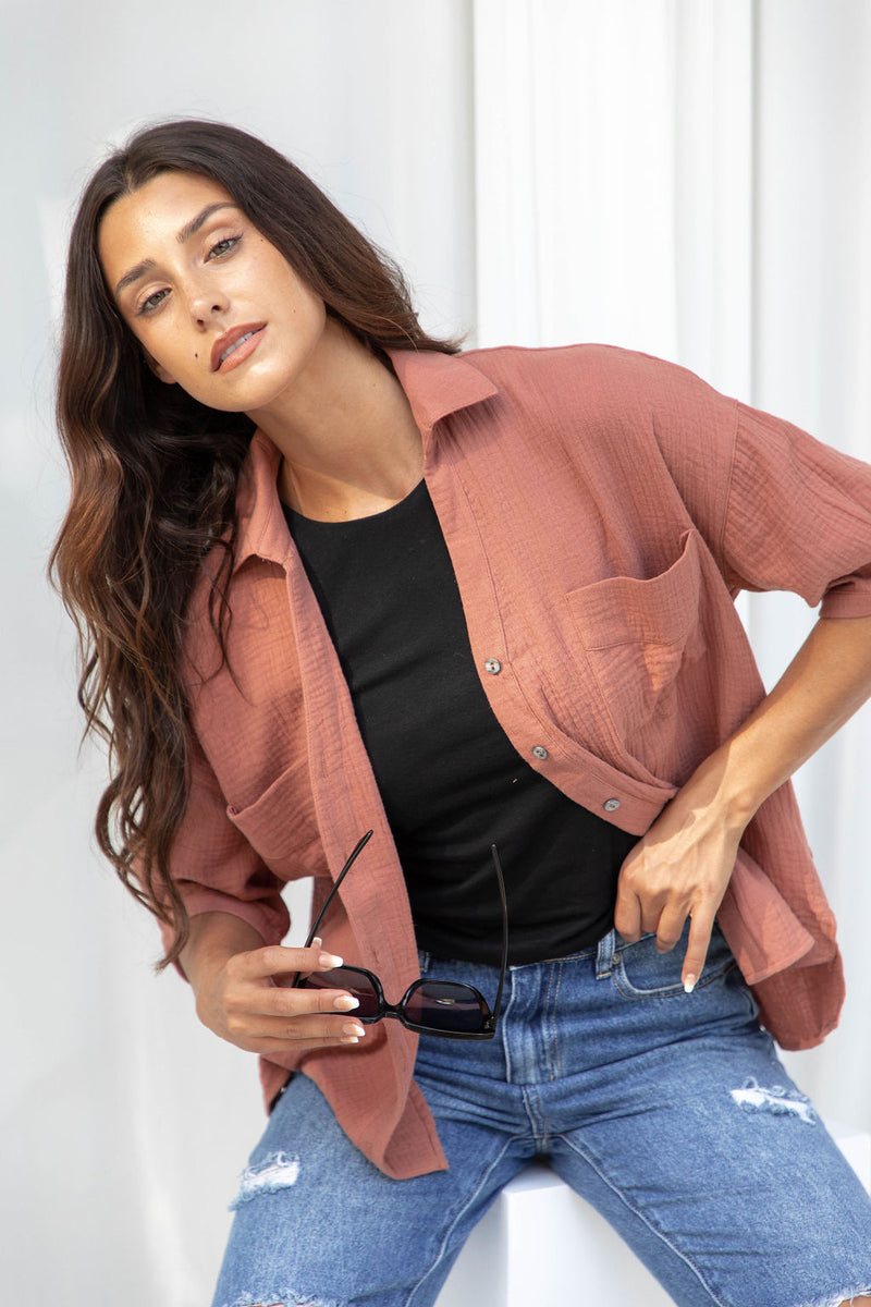 Silas Cheesecloth Cotton Shirt - Mocha Mousse - The Self Styler