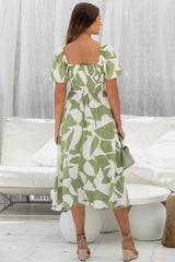 Kaia Midi Dress - Green Abstract - The Self Styler