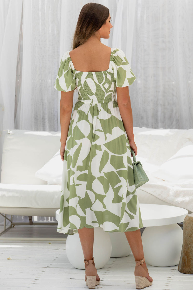 Kaia Midi Dress - Green Abstract - The Self Styler