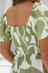 Kaia Midi Dress - Green Abstract - The Self Styler