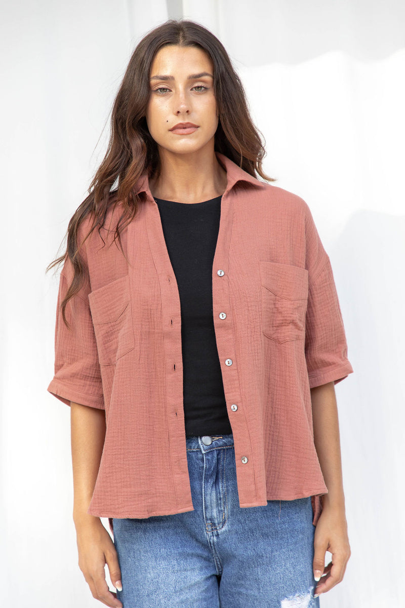 Silas Cheesecloth Cotton Shirt - Mocha Mousse - The Self Styler
