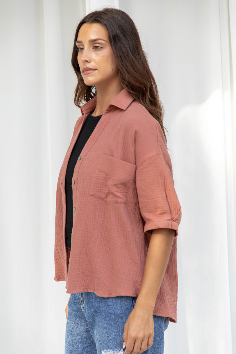 Silas Cheesecloth Cotton Shirt - Mocha Mousse - The Self Styler