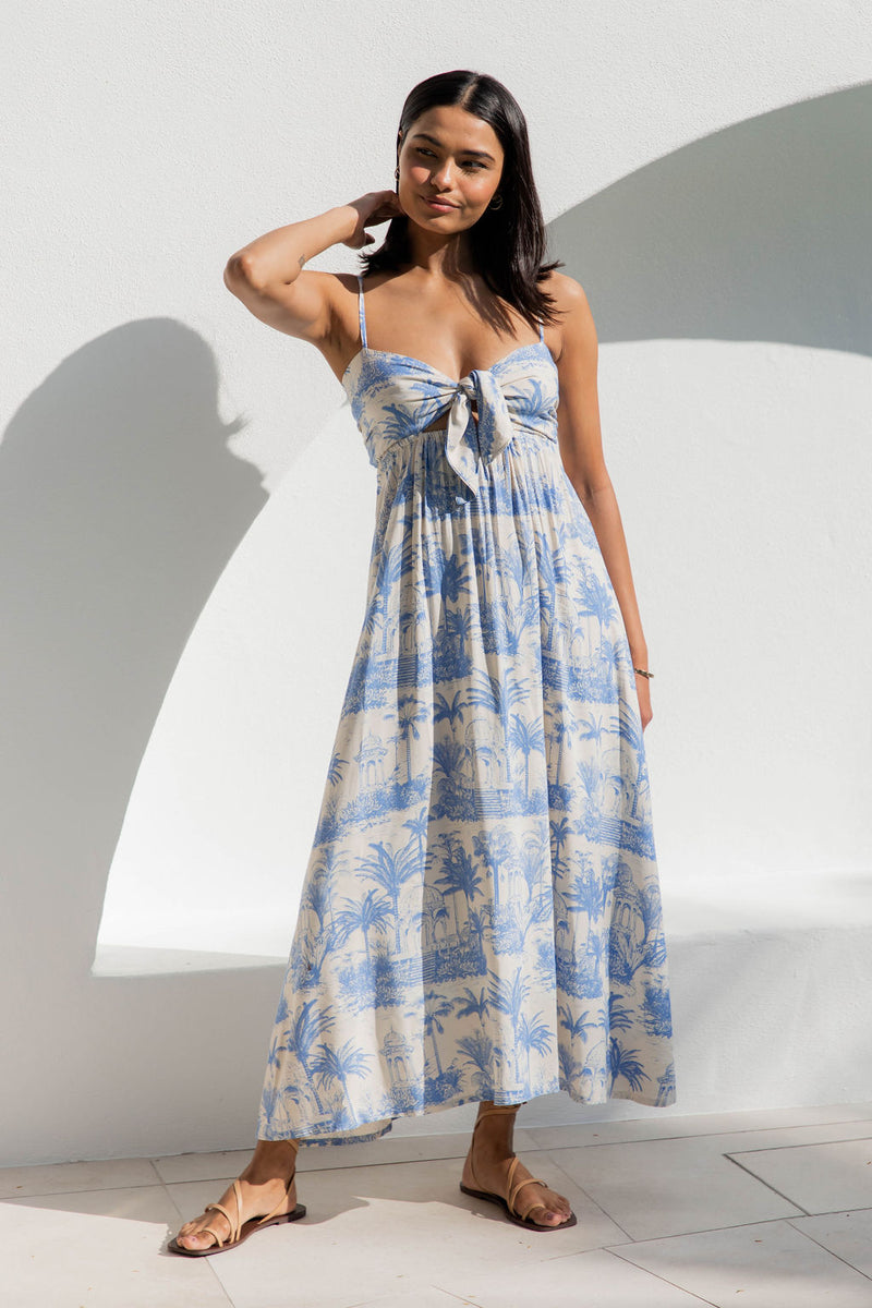 Atticus Maxi Dress - Blue Palm - The Self Styler