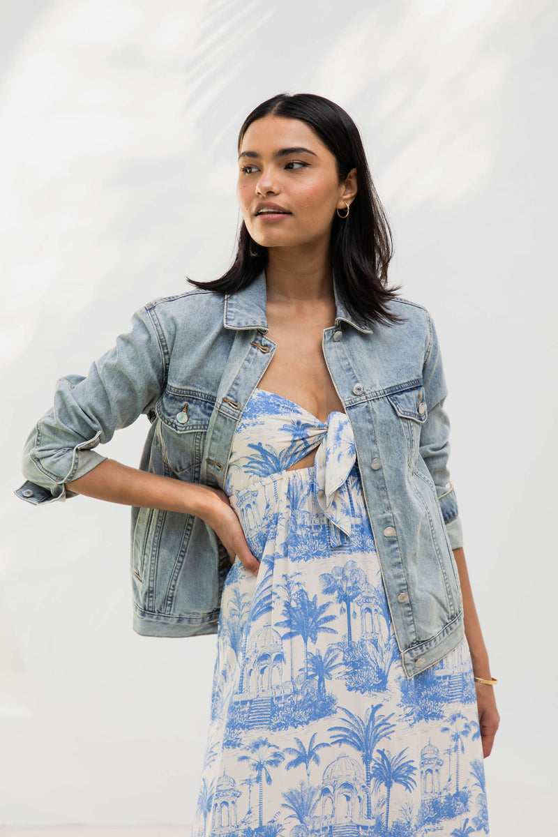 Atticus Maxi Dress - Blue Palm - The Self Styler