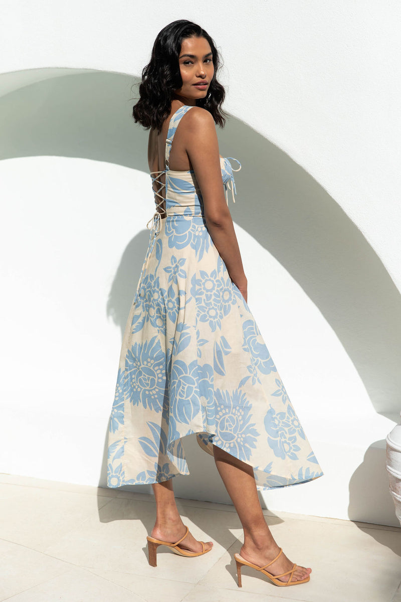 Amelia Midi Dress - Blue Floral - The Self Styler