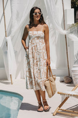 Naomi Midi Dress - Beige Abstract Palm Print - The Self Styler