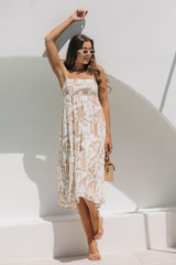Naomi Midi Dress - Beige Abstract Palm Print - The Self Styler