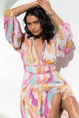 Solana Maxi Dress - Abstract Watercolour Print - The Self Styler