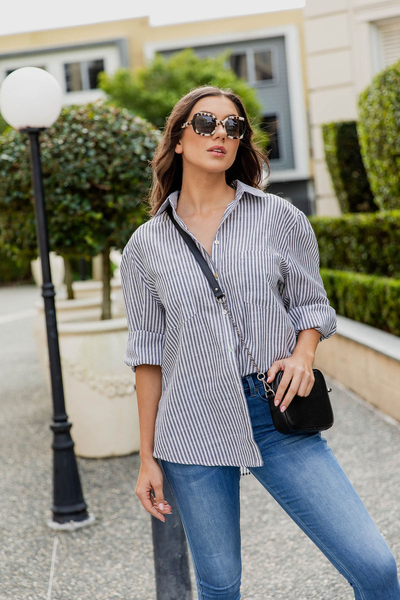 Aries Cotton Stripe Shirt - Charcoal Grey - The Self Styler