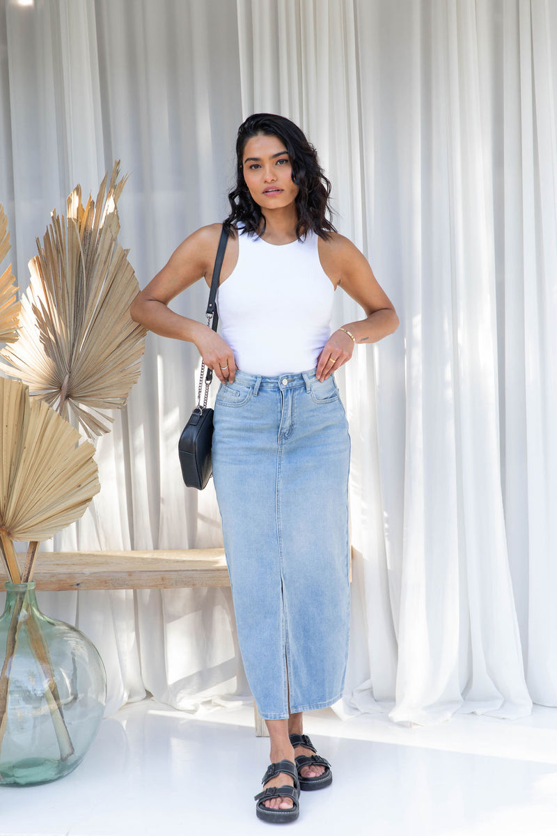 Light denim maxi skirt Clearance