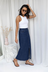 Alfie Denim Maxi Skirt - Dark Wash - The Self Styler