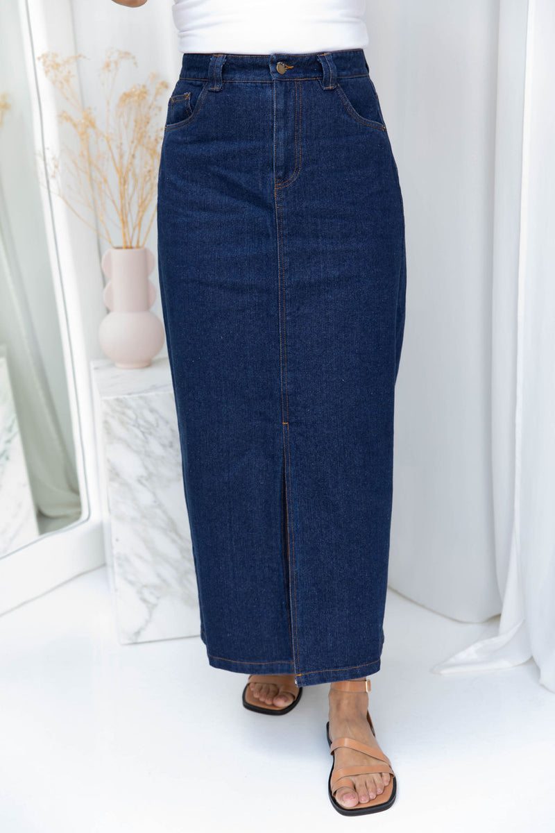 Alfie Denim Maxi Skirt - Dark Wash - The Self Styler