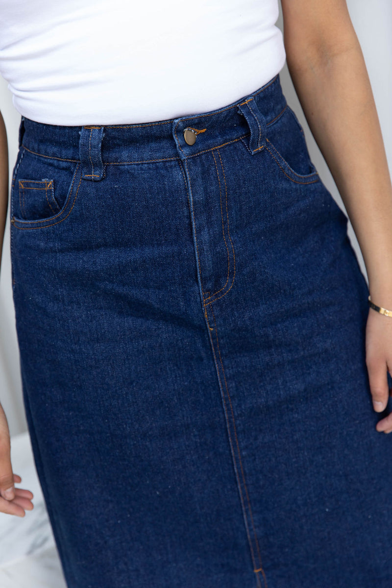 Alfie Denim Maxi Skirt - Dark Wash - The Self Styler