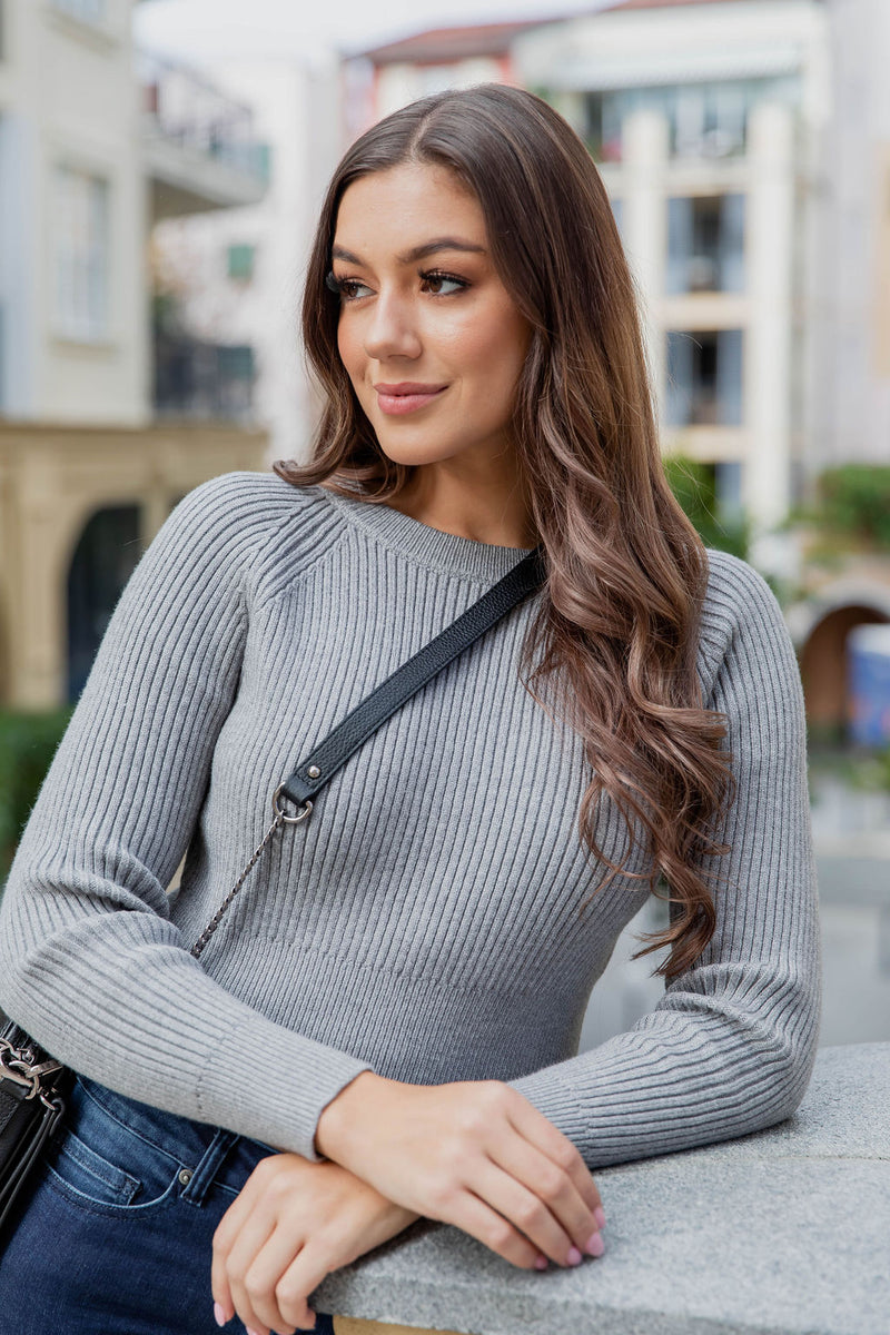 Hayden Crop Knit - Grey - The Self Styler
