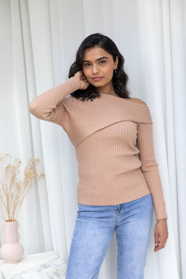 Egan One-shoulder Top - Tan - The Self Styler
