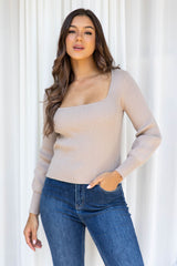 Stacey Ribbed Knit Top - Taupe - The Self Styler