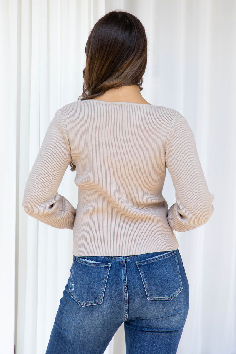 Stacey Ribbed Knit Top - Taupe - The Self Styler