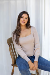 Stacey Ribbed Knit Top - Taupe - The Self Styler