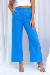 Camille Tailored Linen Pant - Blue - The Self Styler