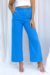 Camille Tailored Linen Pant - Blue - The Self Styler
