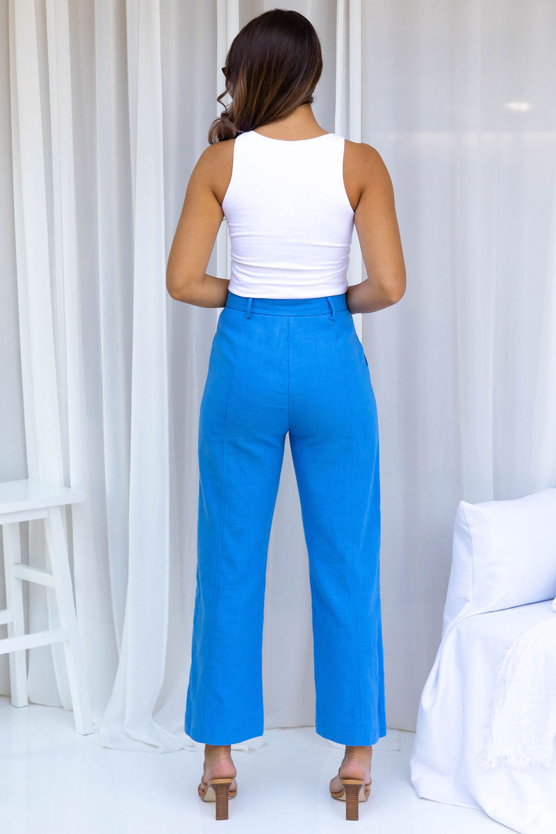 Camille Tailored Linen Pant - Blue - The Self Styler