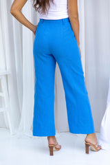 Camille Tailored Linen Pant - Blue - The Self Styler