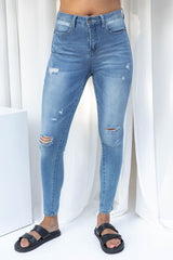 Kylie Distressed Denim High-Rise Skinny Leg Jeans - Light Wash - The Self Styler