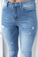 Kylie Distressed Denim High-Rise Skinny Leg Jeans - Light Wash - The Self Styler