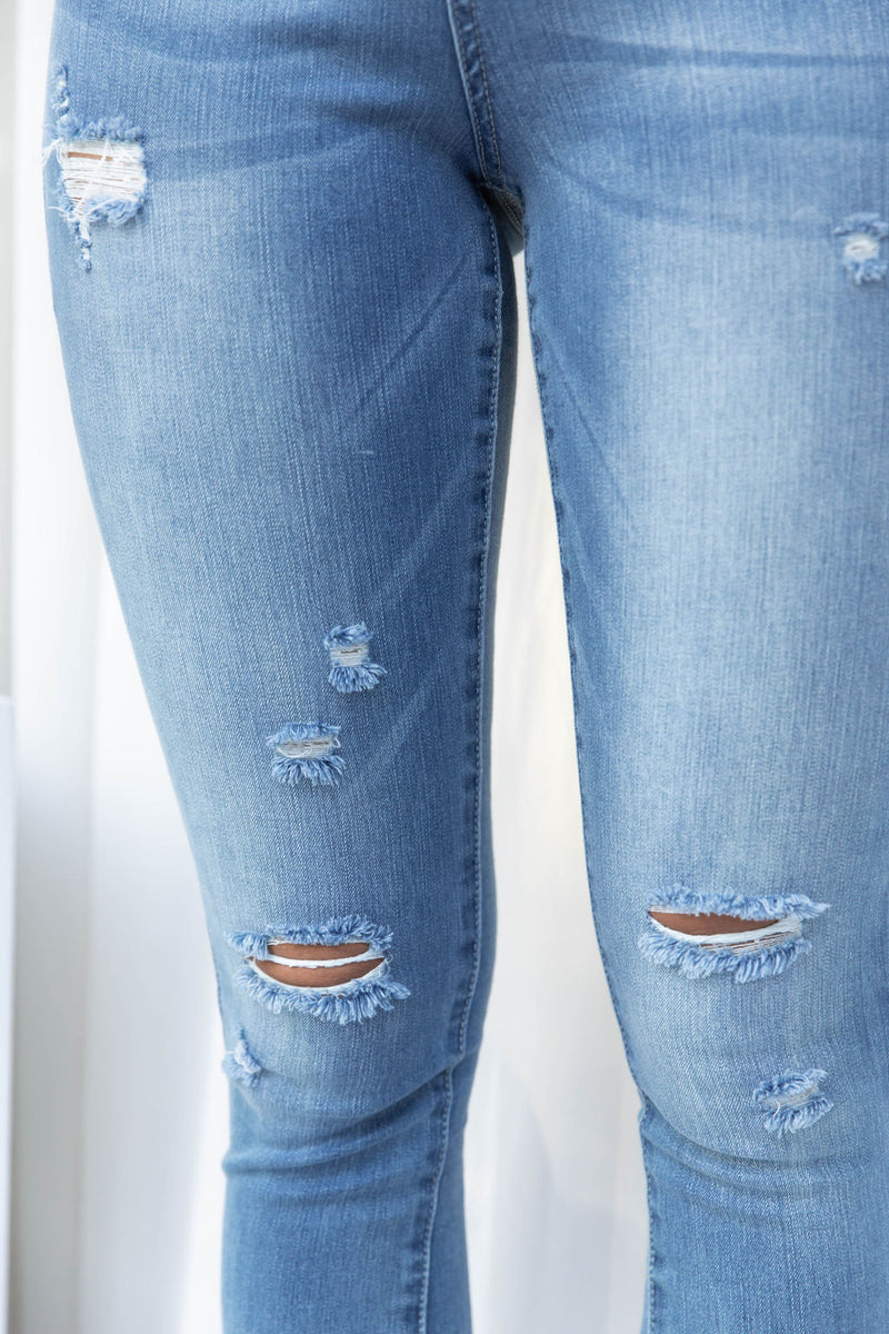 Kylie Distressed Denim High-Rise Skinny Leg Jeans - Light Wash - The Self Styler